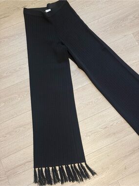 Zara Black Knit Wide Leg Pants with Tassels